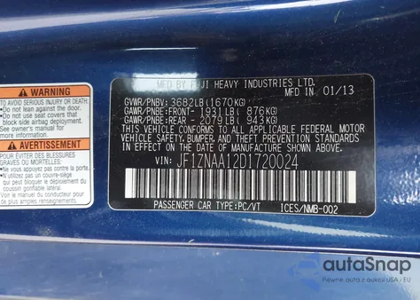 2013 Scion Fr-S z USA, uszkodzony, nr VIN JF1ZNAA12D1720024